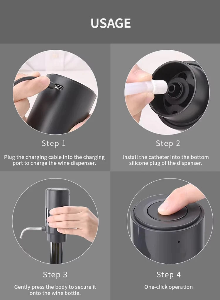 Intelligent Electric Wine Aerator and Dispenser Automatic Wine Dispenser Bar Tools TYPE-C Rechargerable