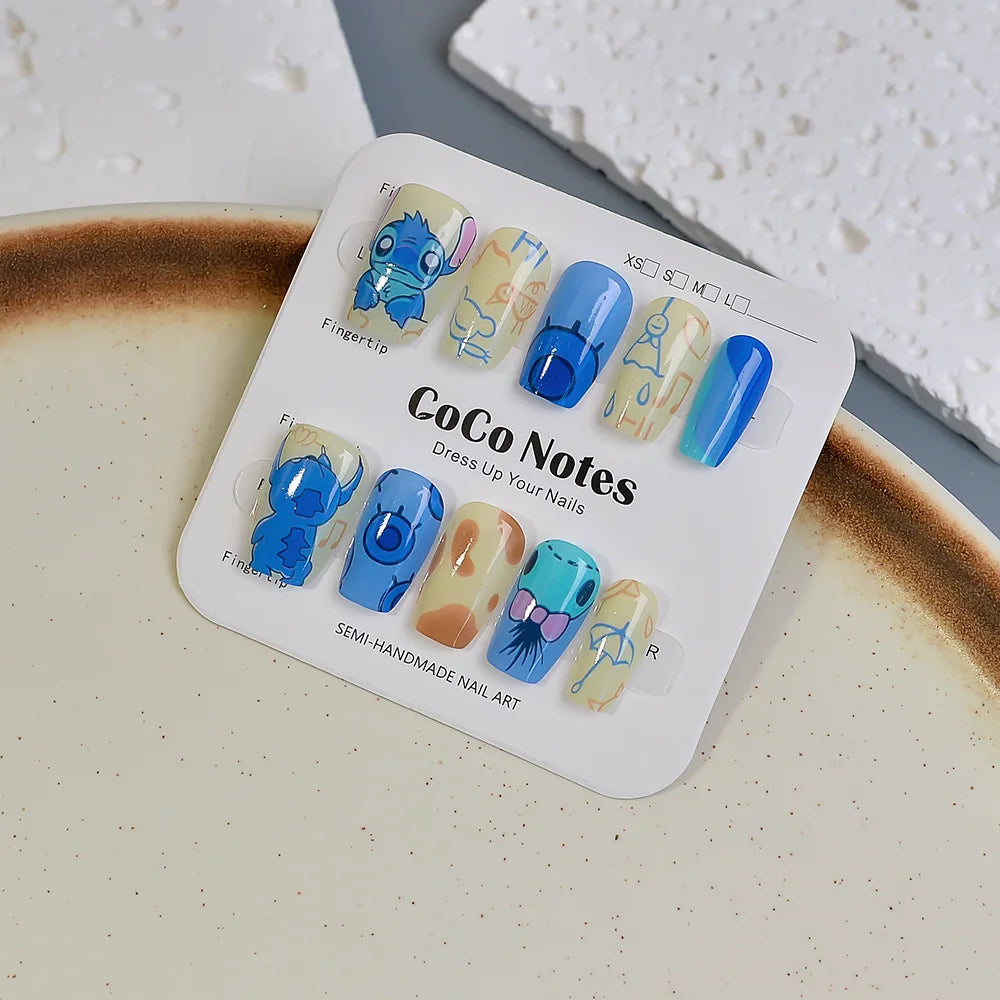 Disney Stitch Fake Nails Cute Cartoon Angel Girl&Child Manicure Fashion Versatile Nail Decoration kawaii Nail Art Holiday Gifts