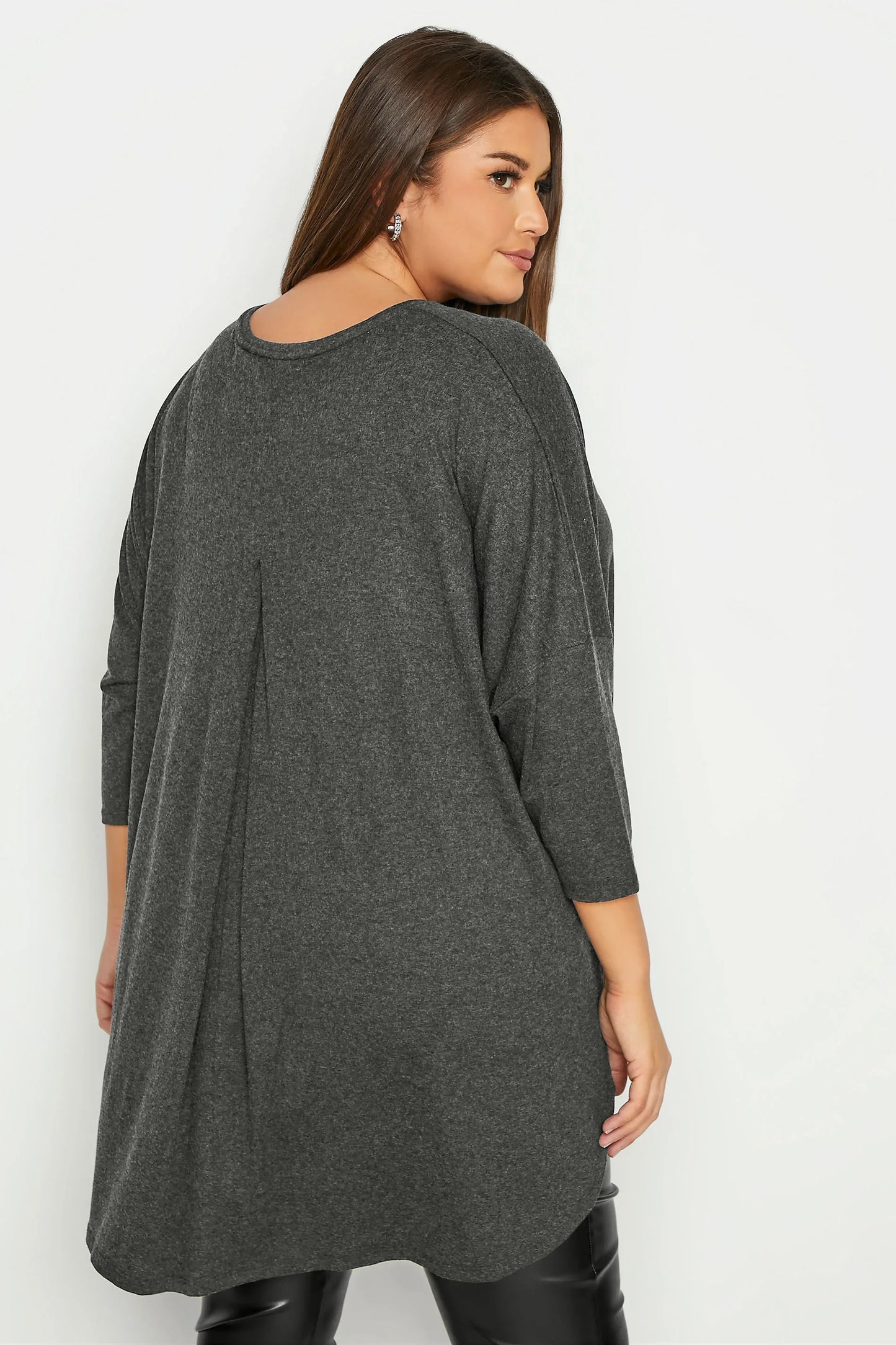 Plus Size Spring Autumn Elegant Hi Low Tunic 3/4 Batwing Sleeve Long Loose Blouse Dark Grey Pleat Back Large Size Casual Top 6XL