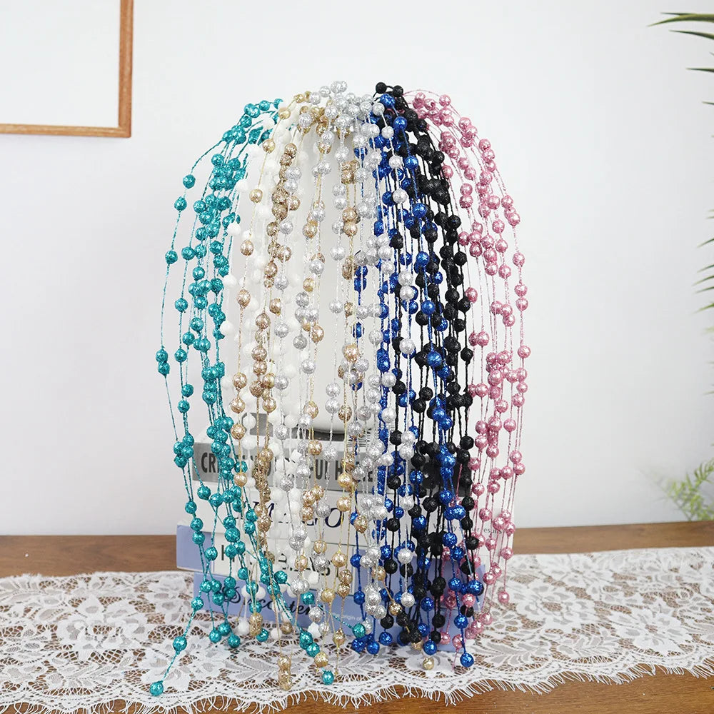 Glitter Stem Branch for Christmas Tree Decoration, Artificial Flowers, Golden Powder, Hanging Vine, Xmas Decor Supplies