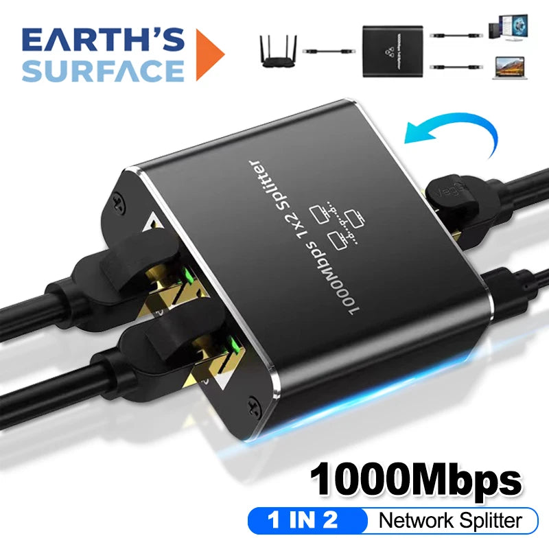 Gigabit 1000Mbps Network Splitter 1 IN 2 Ethernet Adapter Lan Connector Switch Coupler for PC Laptop TV Box RJ45 Extender Plug