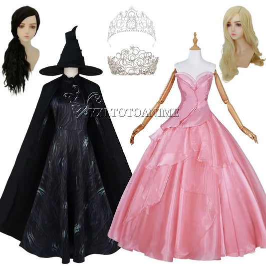 Wicked Glinda Elphaba Cosplay Costume Glinda Pink Princess Dress Witch Costume For Woman Girl Party Cosplay Full Set # 1 # W.