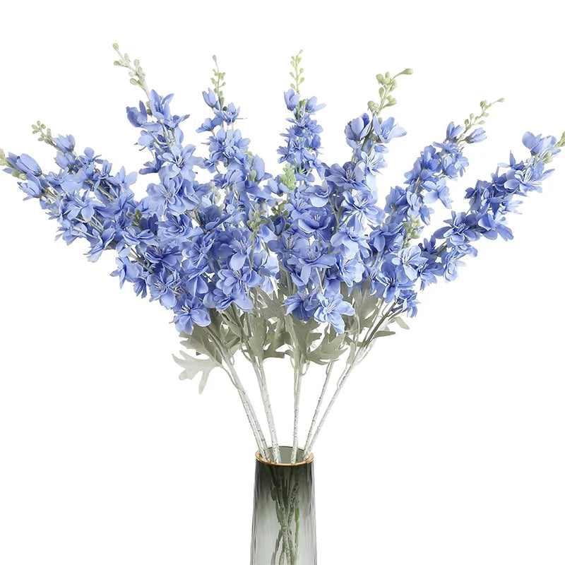 2Pcs Delphinium Artificial Flowers 85cm Fake Flowers Bouquet Larkspur Stem for Home Room Decor Garden Outdoor Wedding Decoration