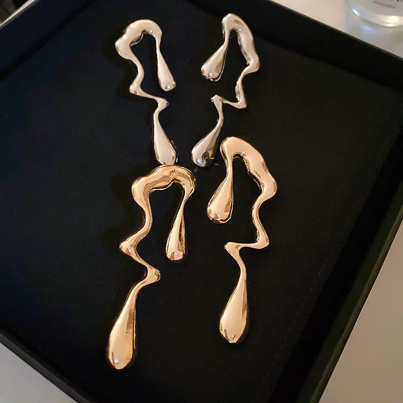 Personality Liquid Stud Earrings For Women Exaggerated Irregular Gemetric Ear Studs Simple Fashion Ear Jewelry Girls Gifts