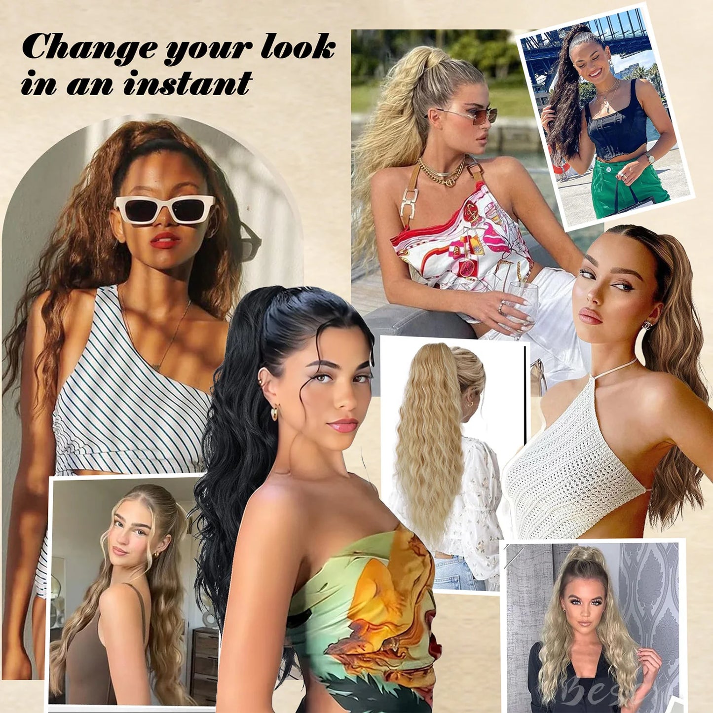 Synthetic Ponytail Extension Curly Wavy Drawstring Ponytail Hair Extensions for Women Clip in Pony Tails Hairpieces Daily Party