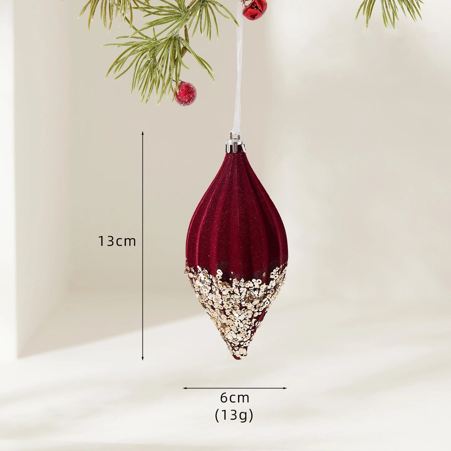 2026 Merry Christmas Ornaments Red Flocked Burgundy Christmas Tree Hanging Decorations Pendants Holiday Party Decor