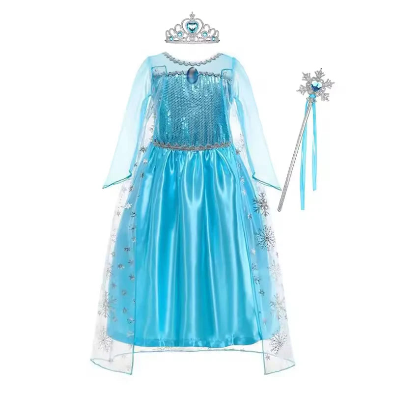 Disney Frozen Girls Cospaly Snow Queen Elsa Cape Costumes Kids Carnival Party Prom Gown Children Clothes Elsa Princess Dresses