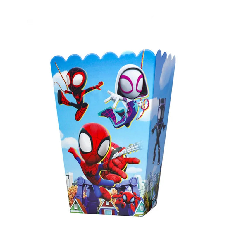 6/36Pcs Spidey And His Amazing Friends Party Popcorn Box Kids Boys Spiderman Gift Box Snack Gift Bag Baby Shower Supplies