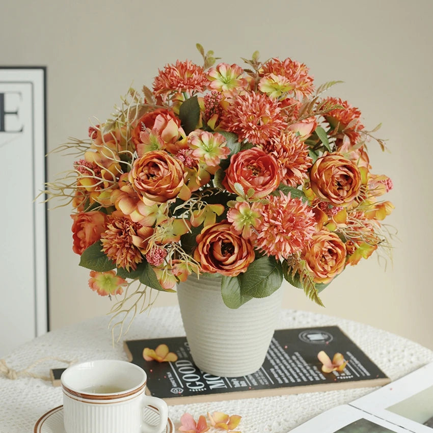 Artificial Flowers Rose Festival Home Decoration Wedding Bridal Bouquet Dried Flowers Birthday Gift Accessories Fake Flowers Ou