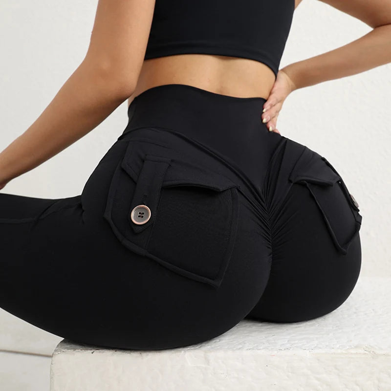 Sexy Spicy Girl Gym Sports Pants Chic Pocket Stretch Running Leggings Women High Waist Hip Lifting Breathable Yoga Trousers
