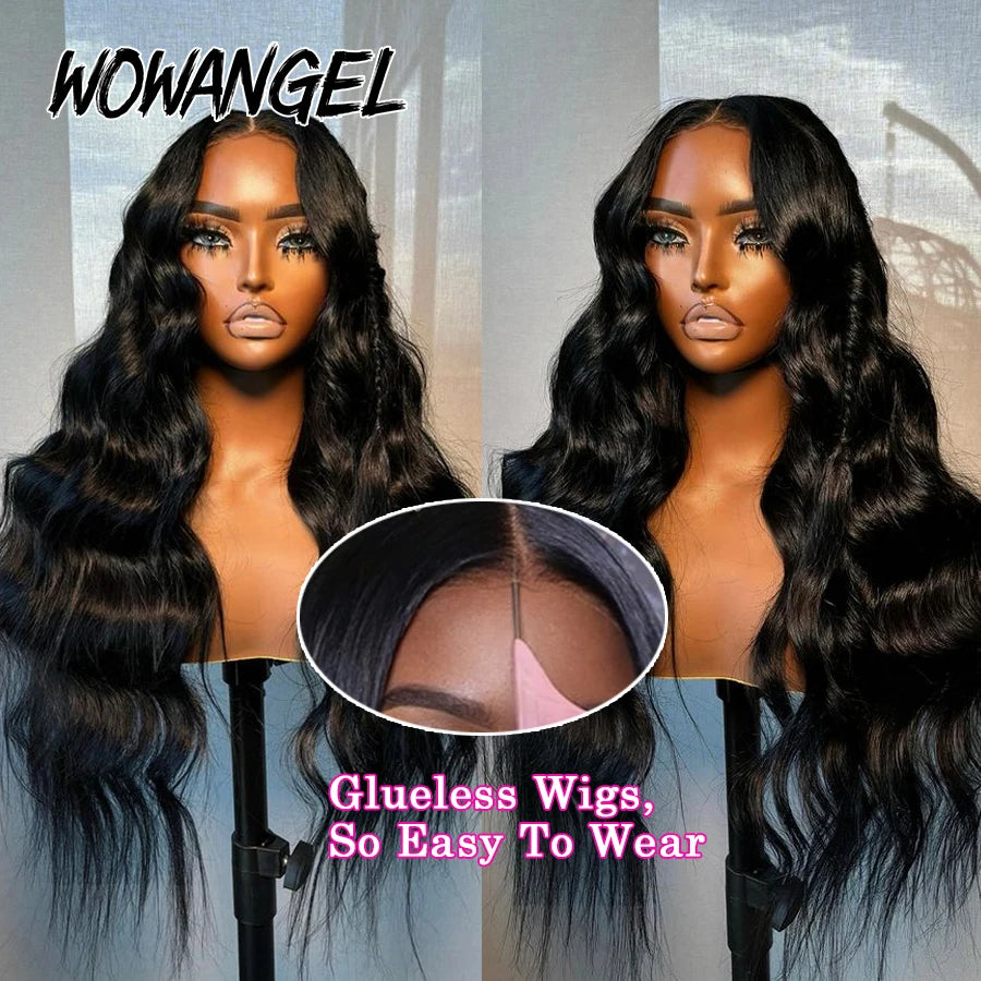 WowAngel 34inches Pre Cut 9x6 HD Lace Closure Wigs Wear To Go Glueless 250% Body Wave Human Hair Wigs Pre Plucked Brazilian Hair