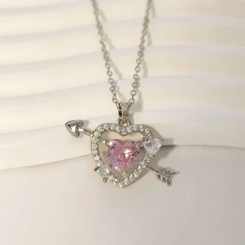 New Style Creative Arrow Through Heart Couple Pendant Heart-Shaped Collar Chain Valentine's Day Necklace Jewelry Gift