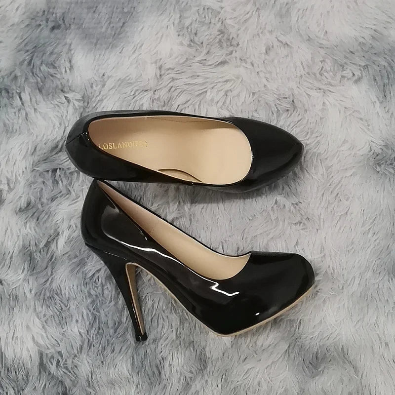 2025 New Women Pumps Autumn Round Toes High Heels Fashion Sexy 12cm Heel Banquet Platform Stilettos Wedding Prom Shoes Plus Size