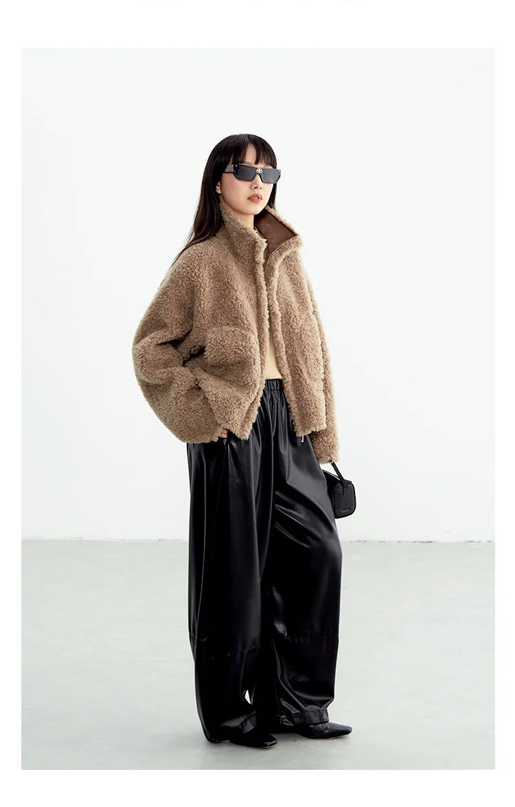 Teddy Style 100% Wool Coat ~ Women's Short Lazy-Style Jacket Loose Top Autumn and Winter New Model 2025 Faux Fur