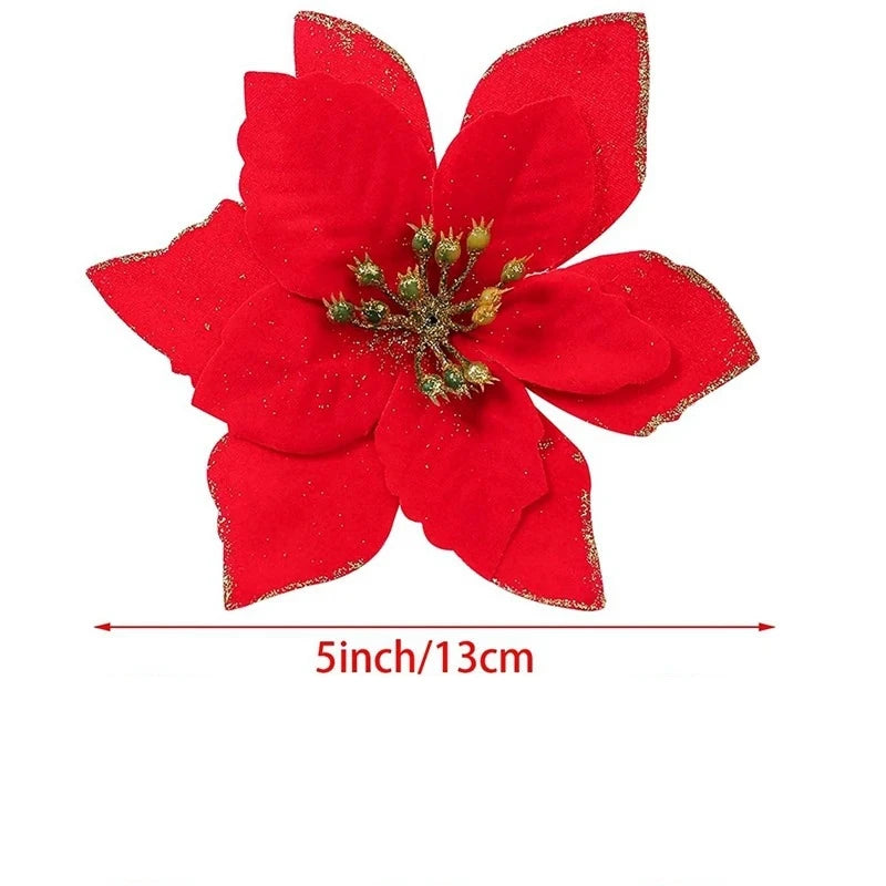 10Pcs Artificial Flowers Christmas Decoration 13CM Xmas Tree Pendant Ornaments for Home Room Decor Navidad New Year 2025 Garland