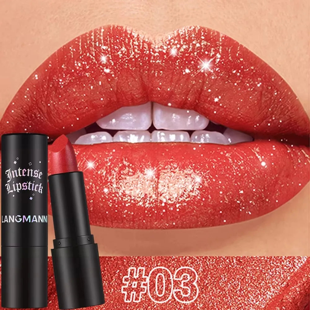 Chocolate Brown Luxurious Metallic Glitter Lipstick Long-Lasting Waterproof Non-Fade Shimmery Pearl Sparkling Lip Gloss Makeup