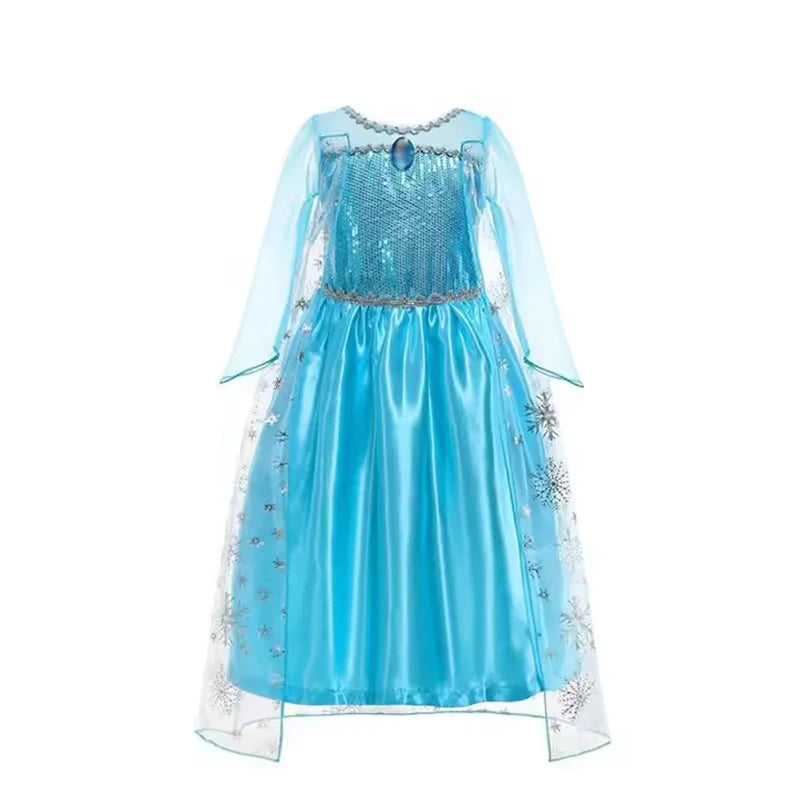 Disney Frozen Girls Cospaly Snow Queen Elsa Cape Costumes Kids Carnival Party Prom Gown Children Clothes Elsa Princess Dresses