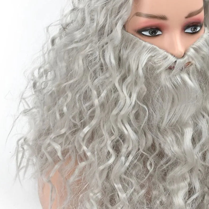 Halloween Mens Wizard cosplay wig grey hair wig and beard Dumbledore Gandalf role play Grey hair  Wizard costumes