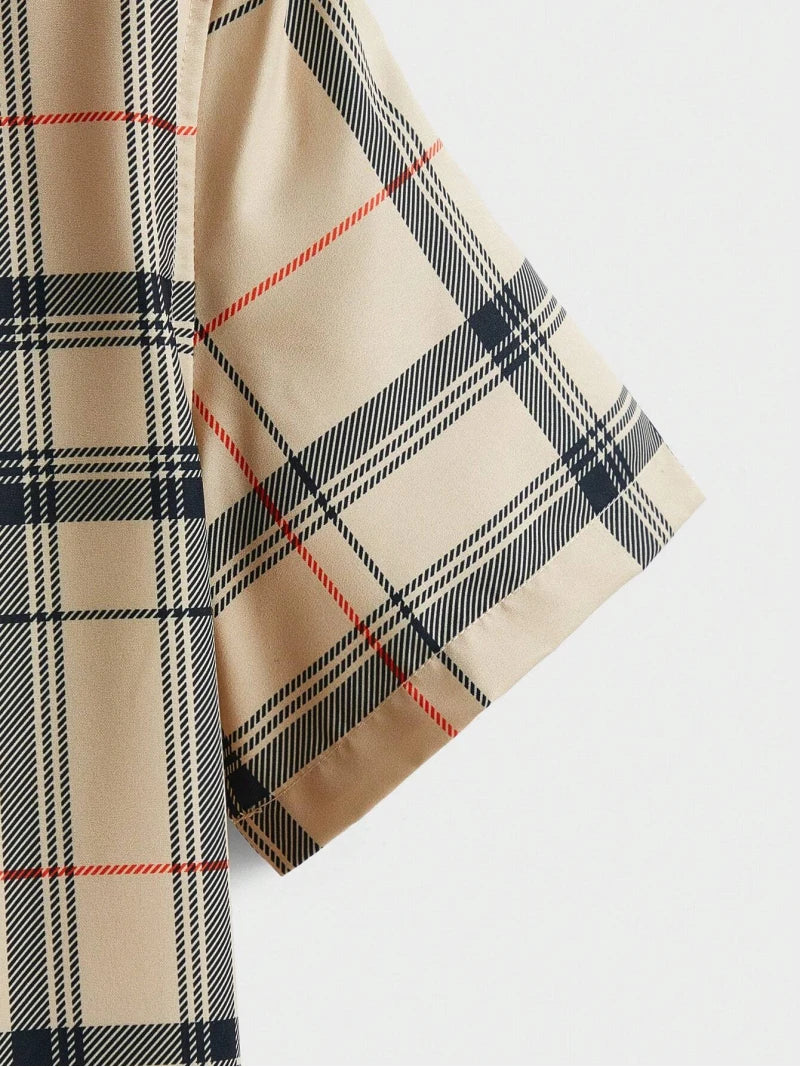 Street Casual Men's Suit Personalized Fashion Plaid Printed Pattern Short Sleeve Lapel Shirt and Shorts Men's Two Piece Set