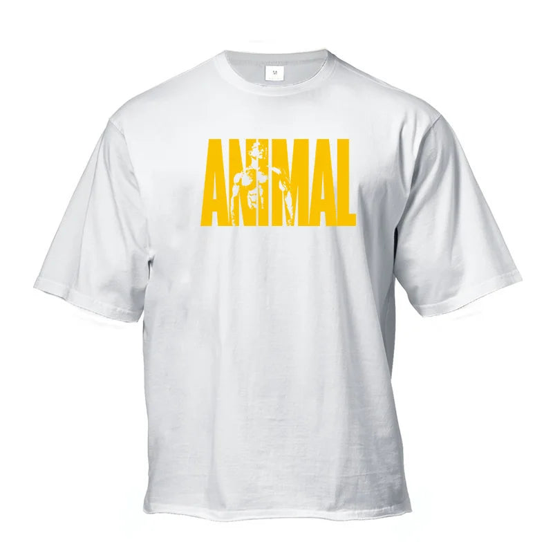 ANIMAL Letter Printed Summer Mens Oversized Half Sleeve T Shirt Cotton O Neck Casual Gym Clothing Fitness Loose Sports T-shirt