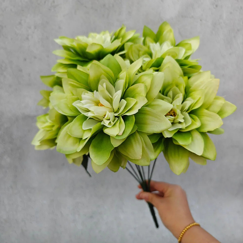 7 Heads Dahlia Artificial Flowers - Realistic Fake Dahlia Bouquet for Home Decoration, Wedding Centerpieces, Party Decor