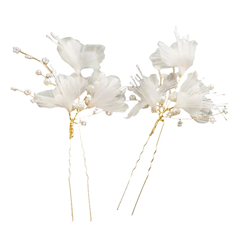 Wedding Shape Hair Clips Bridal Headpiece Mesh Flower Hairpins Pearl Women Wedding Hair Accessories Bridal Headdress Jewelry