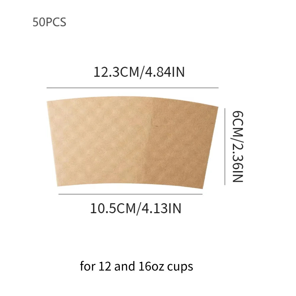50/100pcs Kraft Corrugated Paper Cup Sleeves Brown Coffee Cup Sleeves Heat Insulation Cardboard Holder Disposable Cup Cover