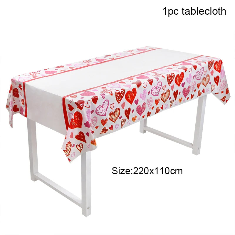 Love Heart Disposable Tableware for Wedding Valentine's Day Tableware Anniversary Birthday Party Paper Plates Cups Tablecloth