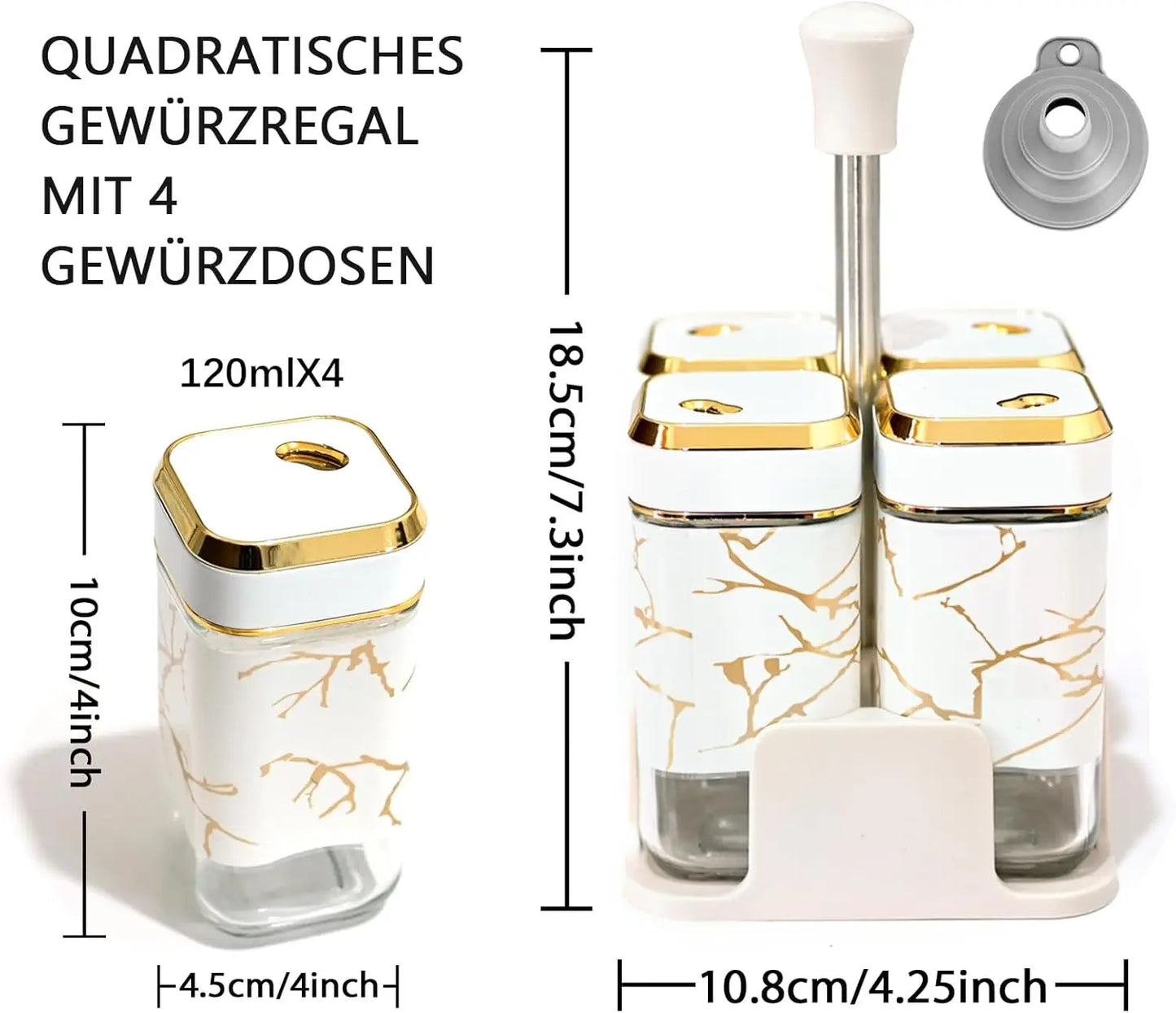 Set of 4 Spice Jars, Square Spice Jar 360° Swivel Spice Hole Lid with Non-Slip Base, Kitchen Storage and Organisation