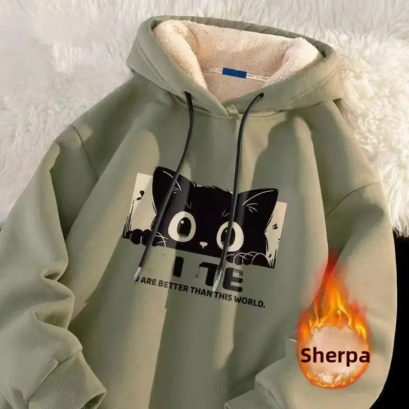 Lamb Velvet Hoodie Men's Loose Fit Casual Sportswear Autumn Winter Men's Jacket 1/2 Brand None Origin China