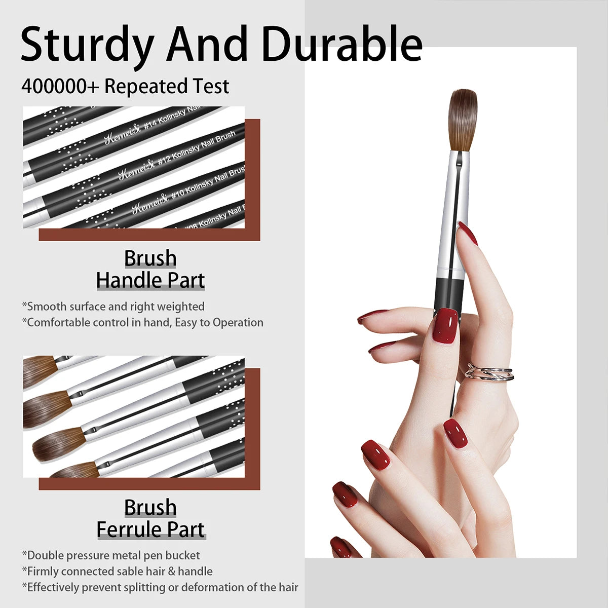 KEMEISI #8-#16 Kolinsky Acrylic Nail Brush Set 3D Pure Handmade Nail Brushes For Acrylic Application Professional Nail Art Brush