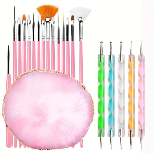 21PCS Professional Nail Art Brush Set Design Tip Acrylic UV Gel Lines Painting Drawing Carving Dotting Pen DIY Manicure Tool