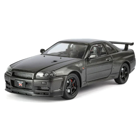 1:24 NISSAN Skyline Ares GTR GT-R R34 Alloy Sports Car Model Diecasts & Toy Racing Vehicles Car Model Sound and Light Kids Gifts