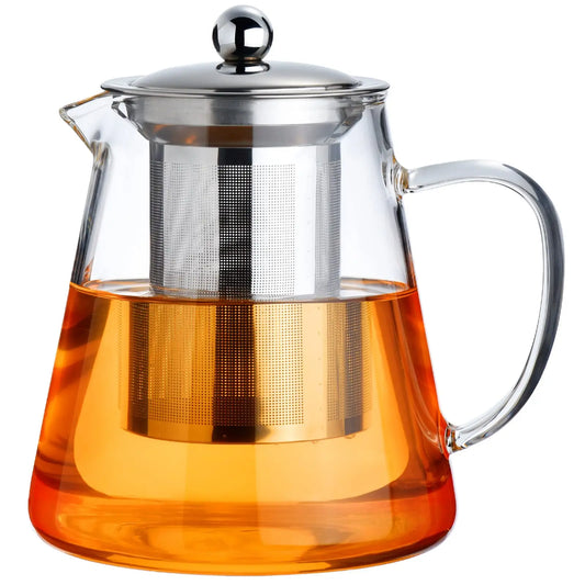 Glass Teapot Stovetop with Removable 18/8 Stainless Steel Infuser, suitable for camping