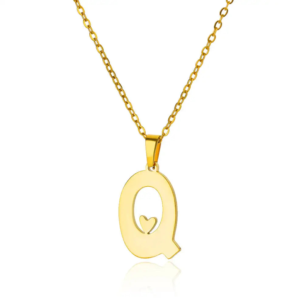 Stainless Steel Heart Letter Pendant Necklaces for Women Men Gold Color Initials Necklace Valentine's Day Jewelry Couple Gift