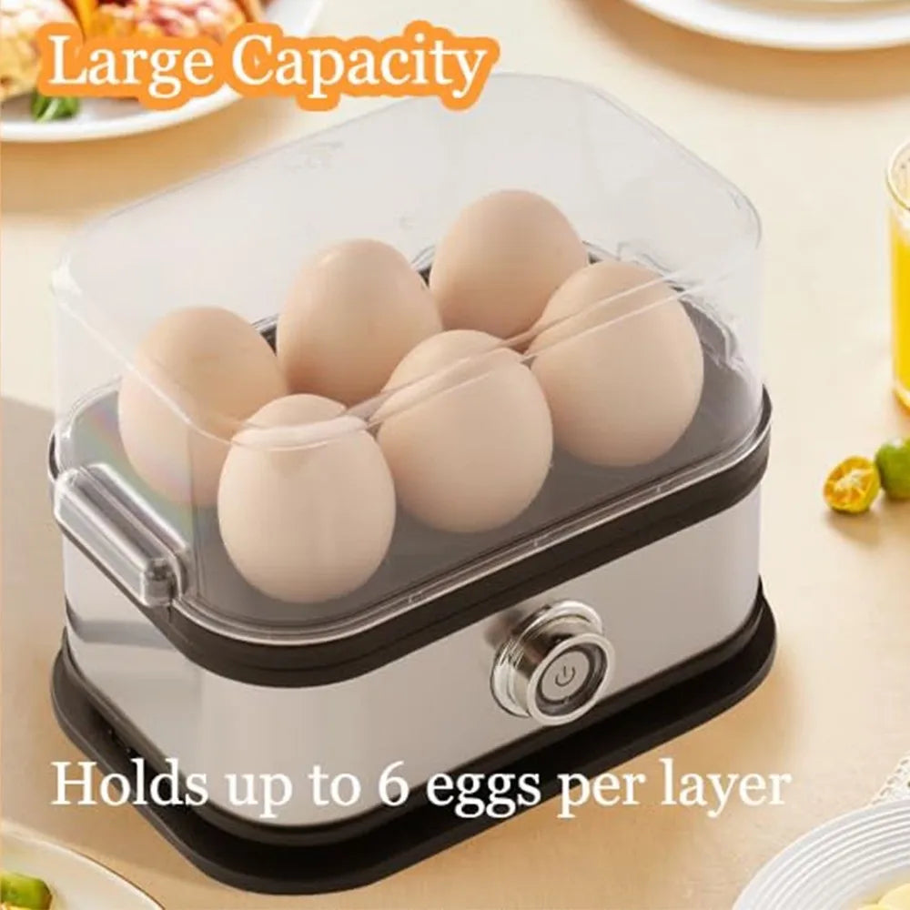 200W Power Eggs Boiler Space Saving 6 Eggs Capacity Smart Egg Cooker Stainless Steel Multi Functional Rapid Egg Cooker