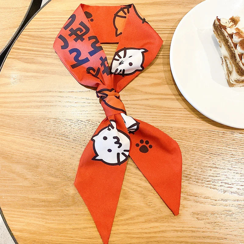 Fashion Printing Long Ribbon Silk Scarf Headband for Women Elegant Tie Ponytail Bow Headband Hair Tie Резинки Для Волос