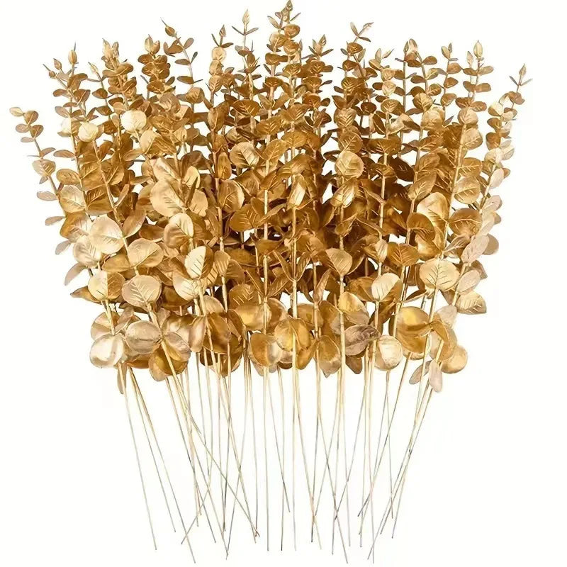 10/20pcs Golden Eucalyptus Artificial Flowers Christmas Home Decor Weddings Birthdays Office Desk Decoration Artificial Plants