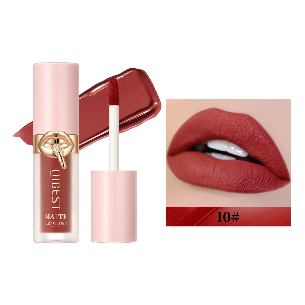 QIBEST Matte Liquid Lipstick Waterproof Silky Sexy Red Lip Gloss Non-Stick Cup Lipgloss Nude Purple Lip Tint Durable Makeup