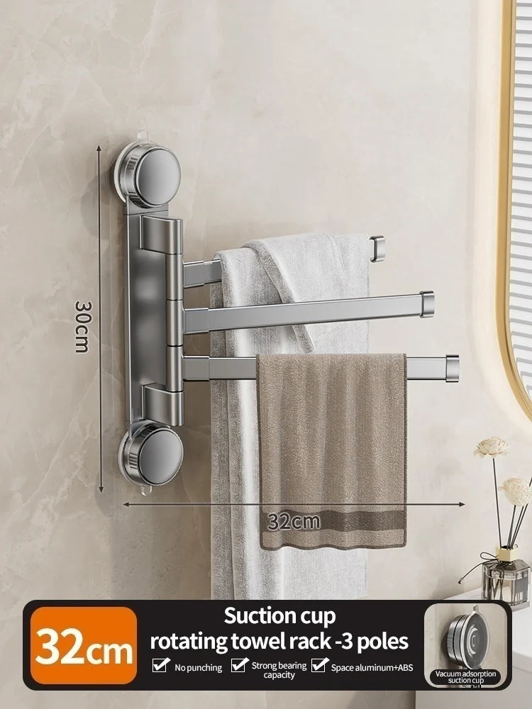 No Need To Drill Suction Cup Rotating multi-bar towel rack Bathroom hanger Folding artifact Multifunctional shelf Kitchen shelf